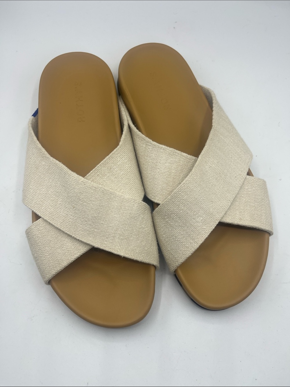 Rothy's Cream Crossband Slide Sandals with Tan Footbed